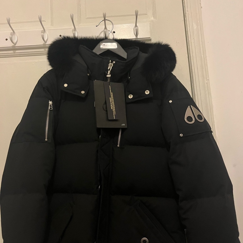 Moose Knuckles 3Q Black Down Jacket with Embroidered Logo